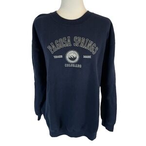 PAGOSA SPRINGS Colorado Navy‎ Blue Crewneck Sweatshirt Size L Pullover Fleece TM